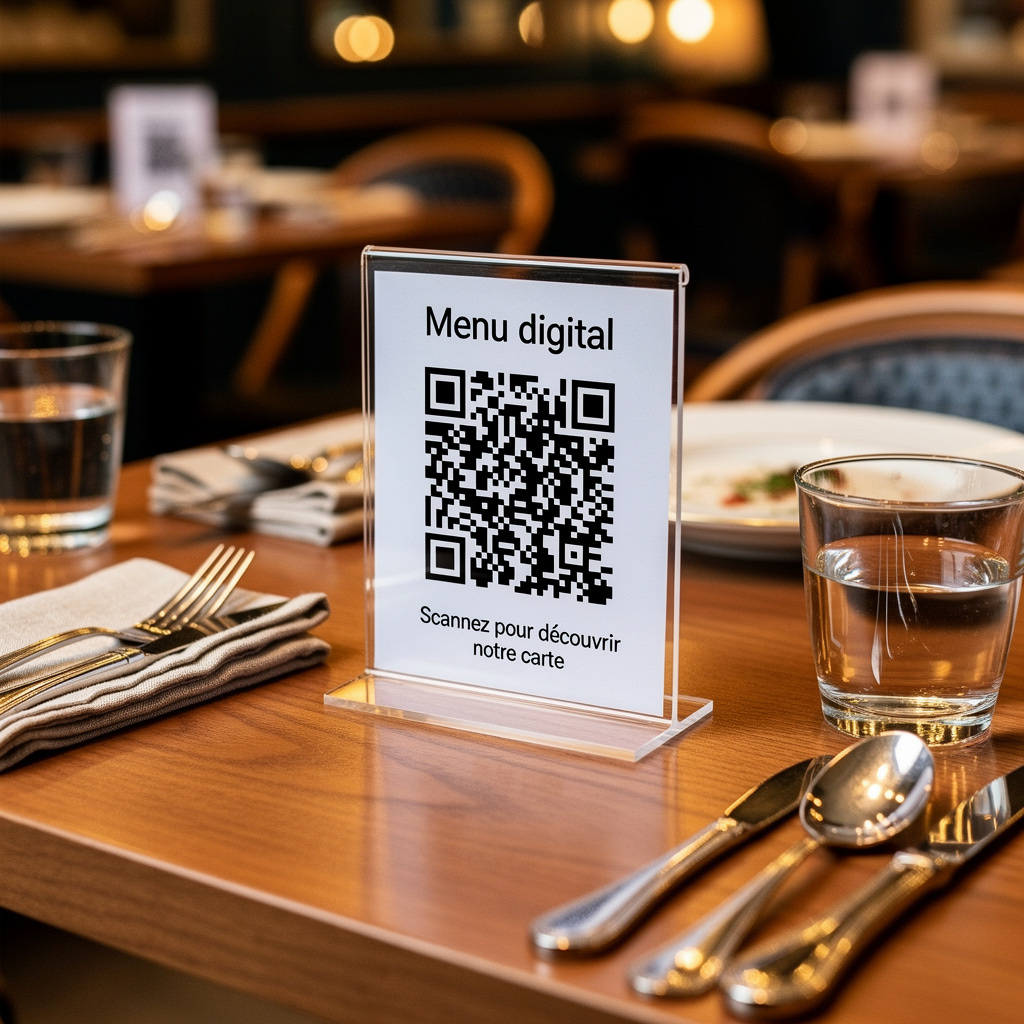 QR code sur table de restaurant pour menu digital interactif